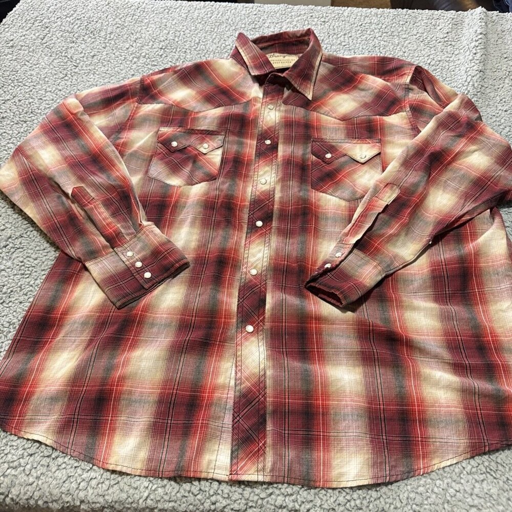Wrangler Western Fashion Men's Pearl Snap Shirt Size XL Red Plaid Long Sleeve
